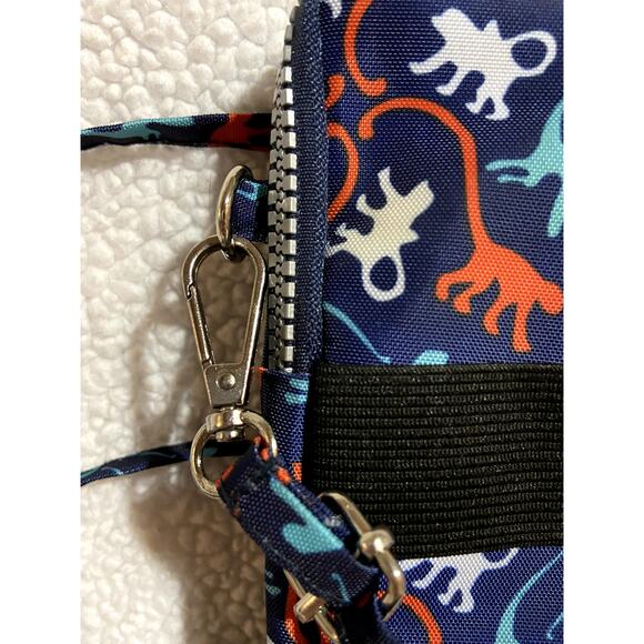 BAO BAO HUI Crossbody 7x4 Navy w/ Red & Blue Dinosaurs  Purse Wallet Travel Bag - Picture 4 of 7